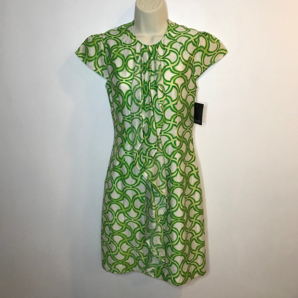 NEW Marc New York Andrew Mark Dress 2 / XS Pencil Ruffle Green White Lyocell